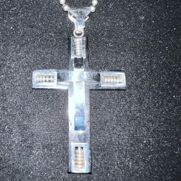 New Men Cross Stainless Steel Necklace Silver, Black - Picture 2 of 5
